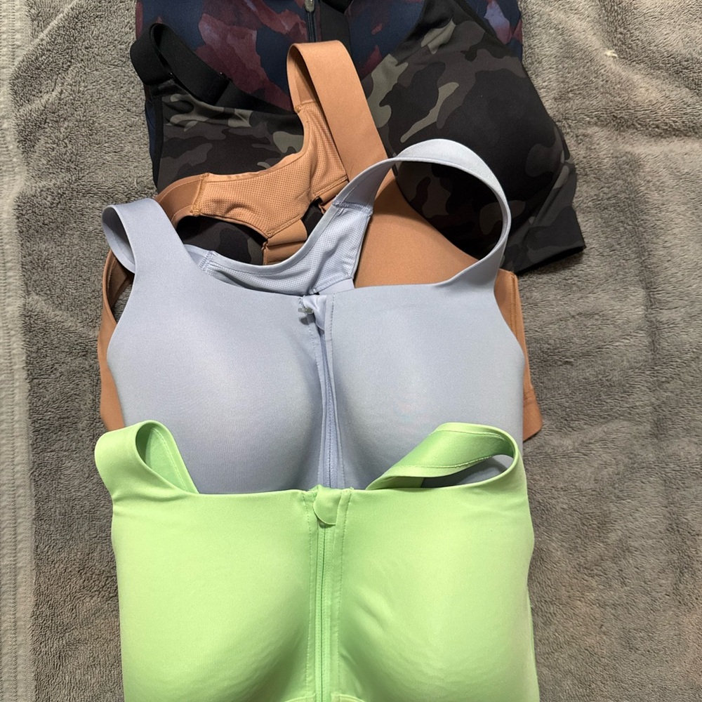 All in Motion Sports Bras - Lime, Light Gray, Tan, Black Camo